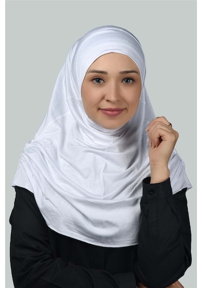 Altobeh Hazır Türban Büzgülü Pileli Pratik Eşarp Tesettür Hijab - Namaz Örtüsü - Beyaz
