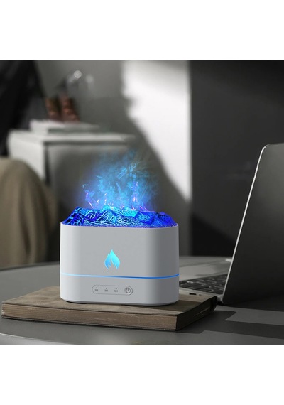 Robeve Işıklı Alev Efektli Aroma Difüzörü 7 Renk Rgb Alevli Hava Nemlendirici Buhar Makinesi, Sessiz Ultrasonik Teknoloji Şık Dekoratif Tasarım İle Aromaterapi Ve Ambiyans Aydınlatması Beyaz