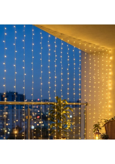 3x3 M Premium Perde Led - 8 Fonksiyonlu Su Geçirmez İç Dış M Sarı