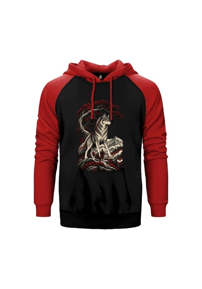 Koruyucu Bozkurt Kırmızı Renk Reglan Kol Sweatshirt / Hoodie
