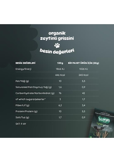 Humm Organik Vegan Zeytinli Grissini 55 Gr