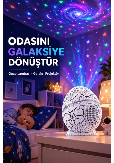 Dinozor Yumurtası Galaksi Projektör Gece Lambası 4'ü 1 Arada Bluetooth Hoparlörlü - 5000 Diğer