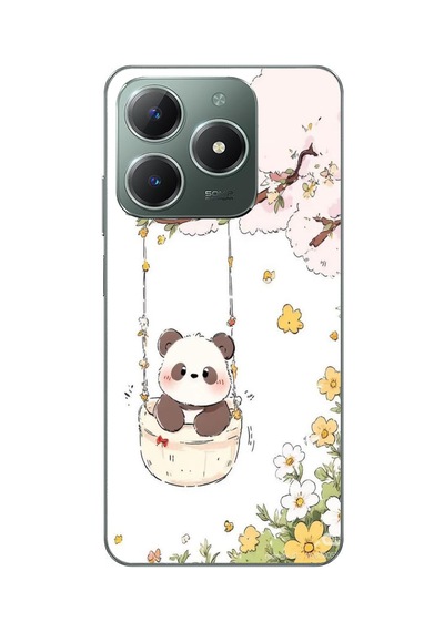 Realme C61 Uyumlu Sallanan Panda Baskılı Silikon Kılıf Renkli
