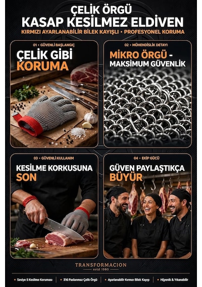 Paslanmaz Çelik Örgü Kasap Eldiveni - Seviye 5 Kesilme Dirençli Çift Yönlü Zincir Zırh Eldiven, Orta Boy Şef Ve Endüstriyel Koruyucu Eldiven 723465