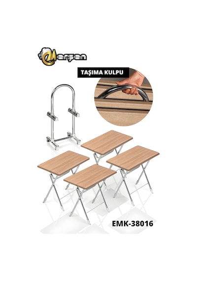 Eranş Serisi 4'lü Katlanır Mdf Mebran Atlantik Çam Desen Çanta Zigon Sehpa Krom Ayak Atlantik Çam Desen