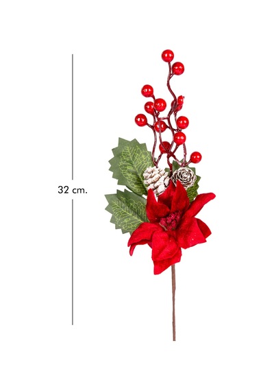 Yılbaşı Çiçeği Pike Berry Puansetyalı Karlı Kozalaklı Kırmızı-yeşil 30 Cm.
