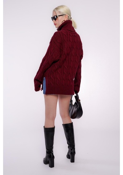 Madmext Bordo Boğazlı Triko Kazak Mg2376 Bordo
