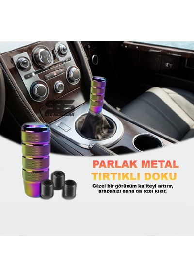 Metal Vites Topuzu Tırtıklı Parlak Yanıklı Hologram Alüminyum Çelik Alaşım Universal Manuel Vites Hologram