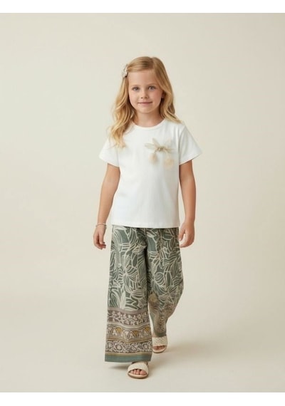 Zekids Kız Çocuk Etnik Desenli Pantolonlu Takım-17229 Çok Renkli