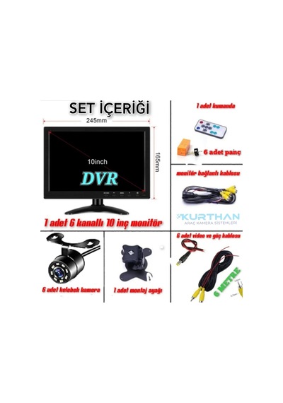 Tarımsal Araçlara 10'' Dvr Ekran Ve 6 Ad Beyaz Ledli Kamera Seti