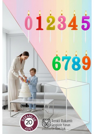 Transformacion Renkli Rakamlı Doğum Günü Pastası Mum Seti - 20 Adet Premium Tasarım Mum, 7430000722766 Diğer