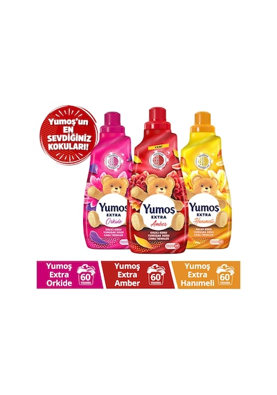 Yumoş Extra Canlı Renkler Amber + Hanımeli + Orkide Çamaşır Yumuşatıcısı 3 x 1440 ML