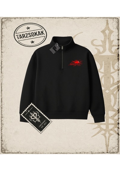 Tarzsokak Gotik & Grunge Streetwear Black Widow Omuzu Açık Spider Yarım Fermuarlı Sweatshirt Siyah