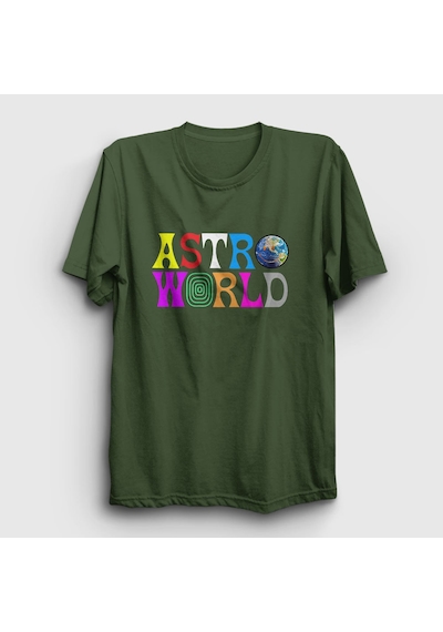Presmono Unisex Astroworld V2 Travis Scott T-shirt Haki