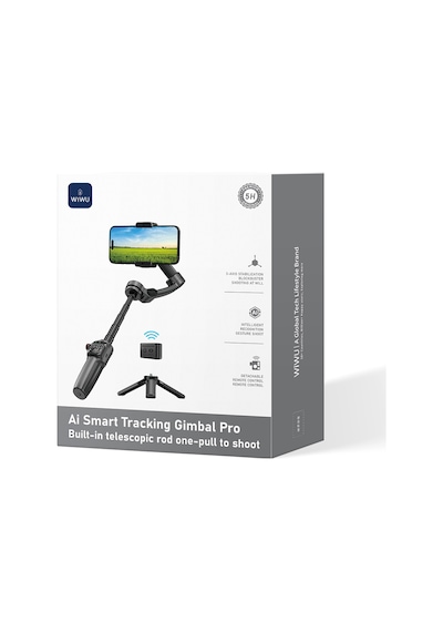 Wiwu Wi-se016 Yapay Zeka Destekli Canlı Yayın Dolgu Işıklı Gimbal Stabilizatör Sabitleyici Siyah