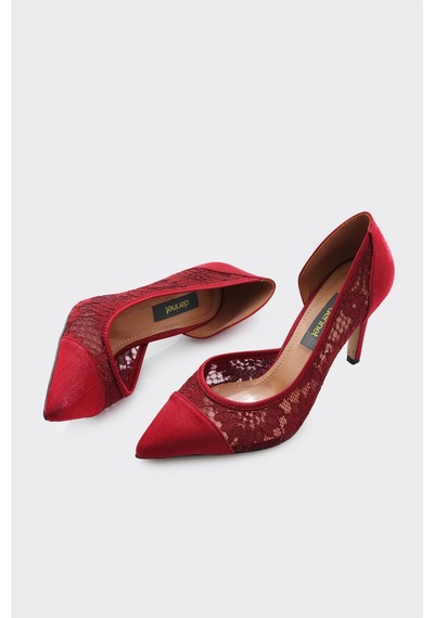 Derinet Tül Dantelli Kadın Stiletto Bordo Bordo