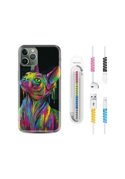 Apple Uyumlu iPhone 11 Pro Max Kılıf Kablo Koruyuculu Color Cat 1754