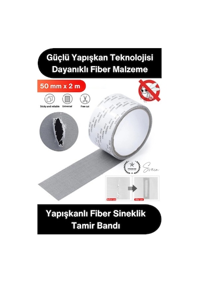 Yamabandı Sineklik Tamir Bandı Yapışkanlı Fiber Tül Yama 50 Mm X 2 Metre Delik Onarım Bandı Pencere