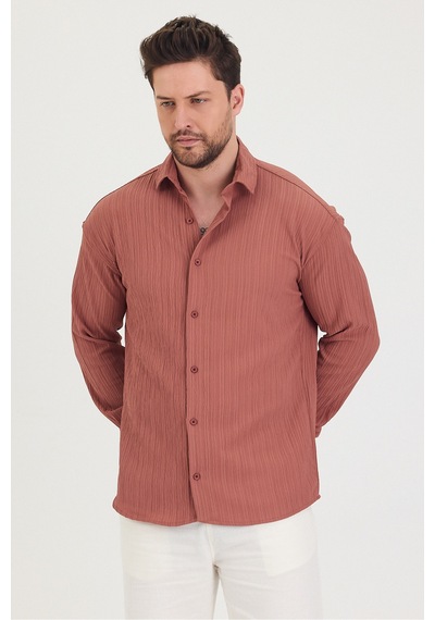 Cool Tarz Erkek Kendinden Çizgi Detaylı Slim Fit Dar Kalıp Uzun Kol Gömlek Gül Kurusu Gül Kurusu Cool Tarz Erkek Kendinden Çizgi Detaylı Slim Fit Dar Kalıp Uzun Kol Gömlek Gül Kurusu Gül Kurusu