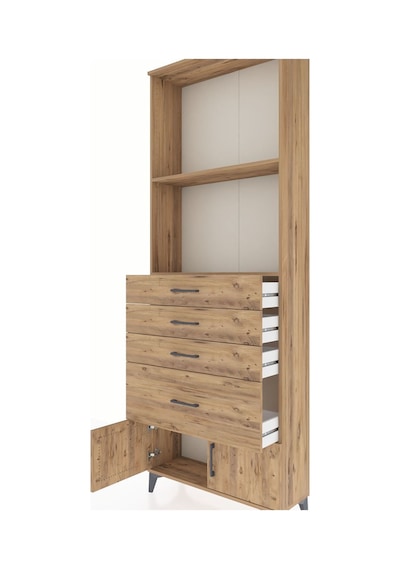 Arges Dolap 2 Raflı 4 Çekmeceli 2 Kapaklı 88x30x243 Çam-çam Çam