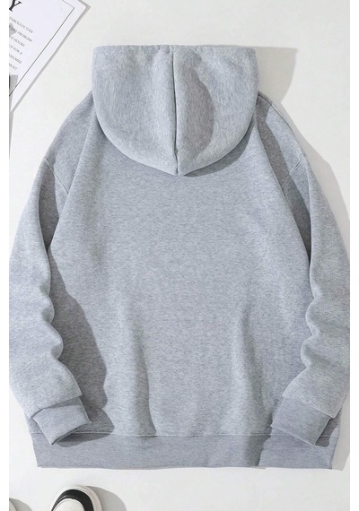 Unisex Kalp Baskılı Oversize Sweatshirt Gri