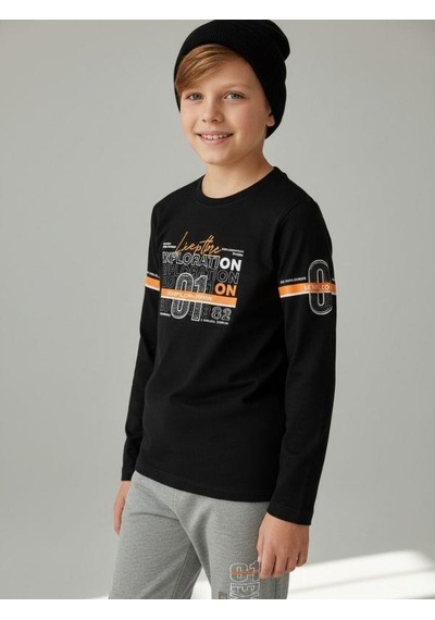 Zekids Erkek Çocuk Pamuklu Yazı Baskılı Pijama Takımı-16817 Siyah