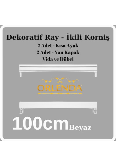 Beyaz Dekoratif Ray - İkili Korniş - İki Kanallı Alüminyum Ray
