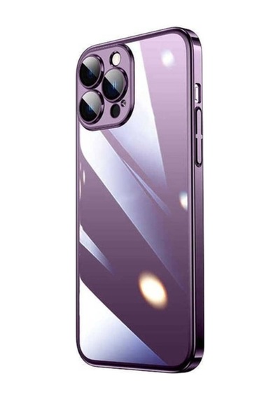 Apple Uyumlu iPhone 14 Pro Kılıf Sert Pc Renkli Çerçeveli Zore Riksos Kapak Derin Mor