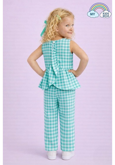My Kids Wear Kız Çocuk Pötikareli Peplum Bluz Ve Pantolon Takımı 12692 Mint
