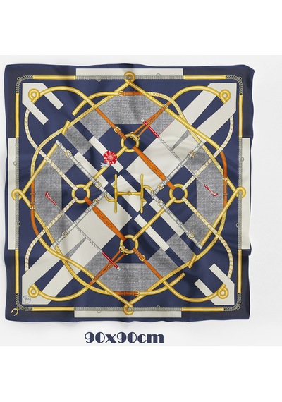 Royal Harness Desen 90x90cm Eşarp/fular Lacivert