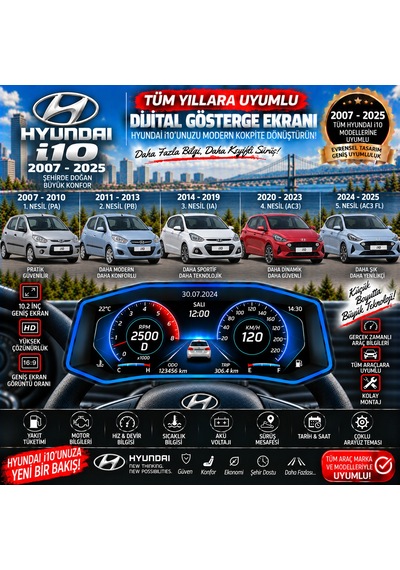 Hyundai İ10 2007-2025 İçin Digital Gösterge Odb Ekran Arıza Göstergesi Turbo Gösterge Hayalet Ekran