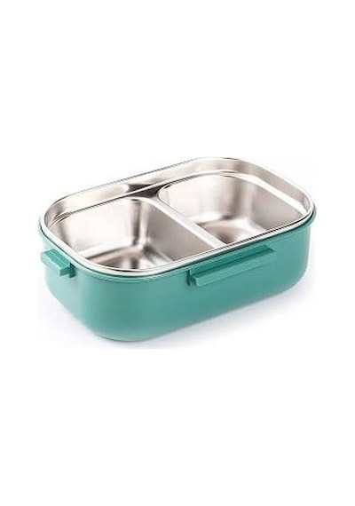 Tantitoni Yeşil Paslanmaz Dikdörtgen 2 Katlı Chopstıck Ve Kaşıklı Yemek Taşıma Kabı 1.65l