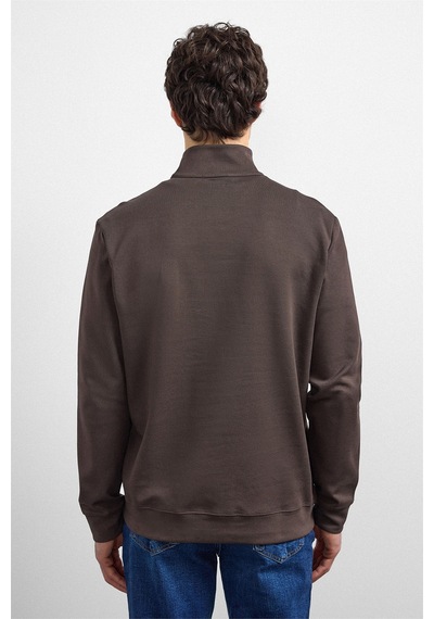 Backandbond Kahve Regular Fit Yarım Fermuarlı Sweatshirt
