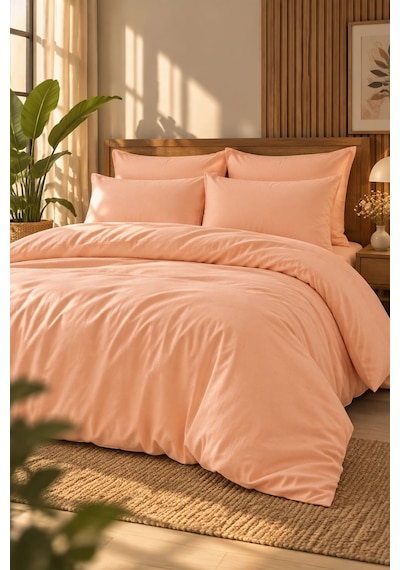 7days Çift Taraflı Çift Kişilik 6 Parça Nevresim Takımı 200x220 Somon
