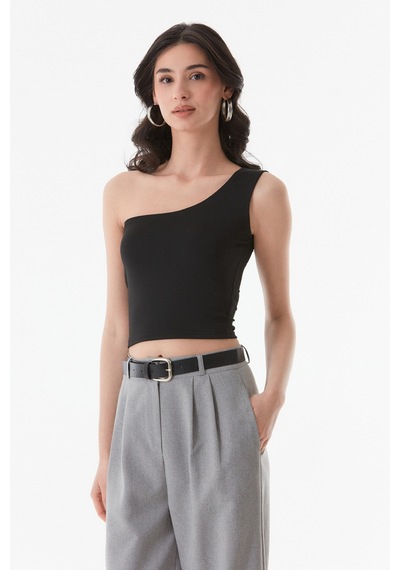 Fullamoda Basic Tek Kol Crop Bluz- Siyah 24YGB7510203462-Siyah
