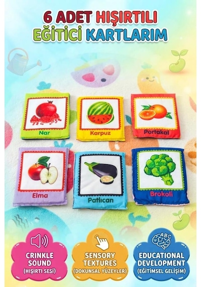 TıfılToys Eğitici Soft Kartlar Meyve - Sebze Bebekler İçin Güvenli İlk Öğrenme Kartları