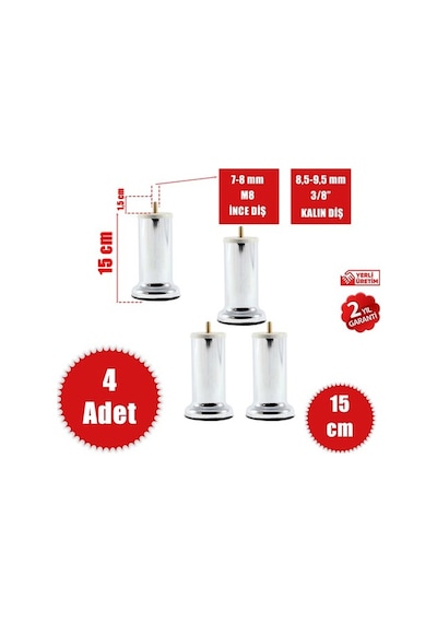 15 Cm Baza Ayağı Koltuk Ayağı Kanepe Ayağı Civatalı 3-8" Kalin D