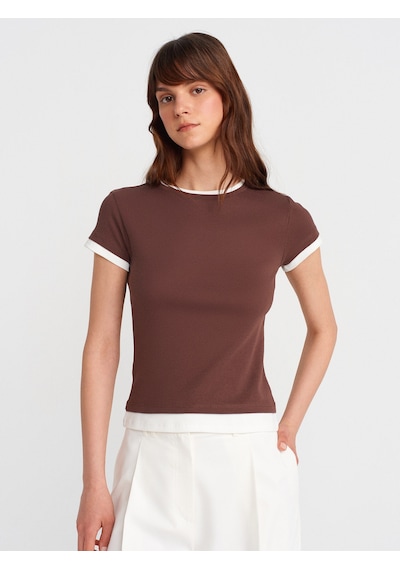 Dilvin 31859 Çift Görünümlü T-shirt-açık Kahve Açık Kahve