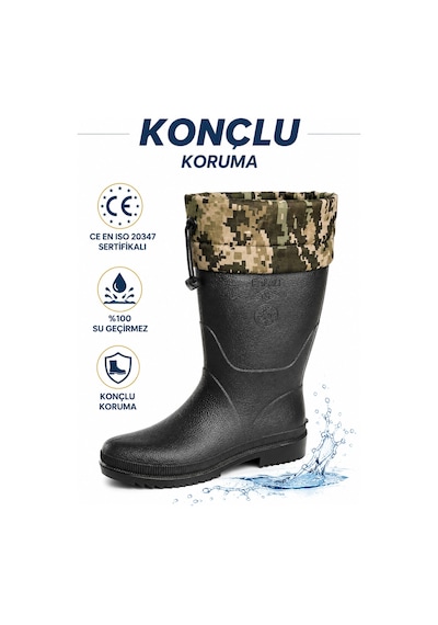 Del-rey O4 Ce Belgeli Su Geçirmez Pvc Kısa İş Çizmesi Konçlu Unisex Bahçe Kurye Oto Yıkama Çizmesi Siyah