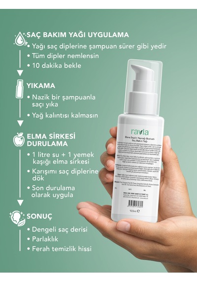 2'li Ürün - Ravla Elora Zeytin Yaprağı Ekstratlı Saç Bakım Yağı 100ml / Ravla Elma Sirkesi 250ml