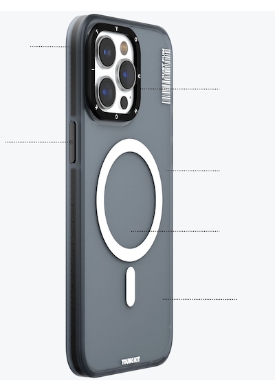 Apple Uyumlu iPhone 15 Pro Max Kılıf Magsafe Şarj Özellikli Youngkit Colored Sand Serisi Kapak Siyah