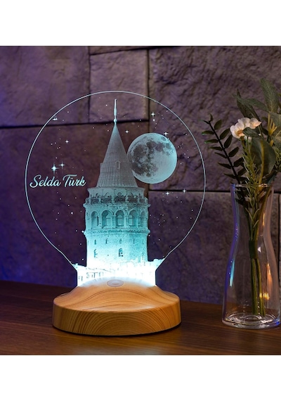 Galata Kulesi Sevgiliye Hediye, Eşe Hediye Kişiye Özel Led Lamba, Doğum Günü Hediyesi İsimli Galata Kulesi Hediye