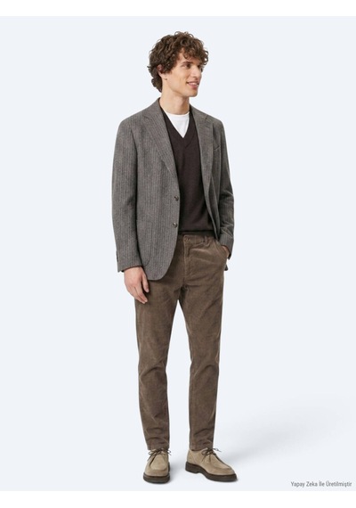 Kip Kahverengi Desenli Modern Fit Yün Karışımlı Ceket