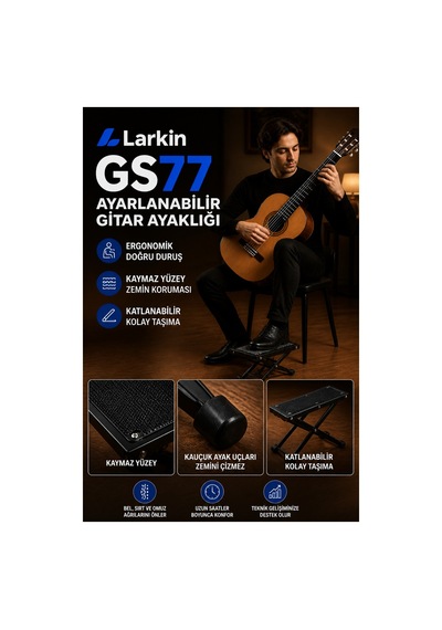 Larkin Gs77 Katlanabilir Ayarlanabilir Gitar Ayaklığı Ayak Sehpası Foot Rest