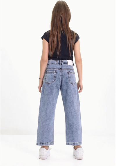 Gzt Tekstil Kız C Ocuk Pantolon Kız Çocuk %100 Pamuk Bol Paça Zincirli Jeans Kot Pantolon 6-15 Yaş Denim