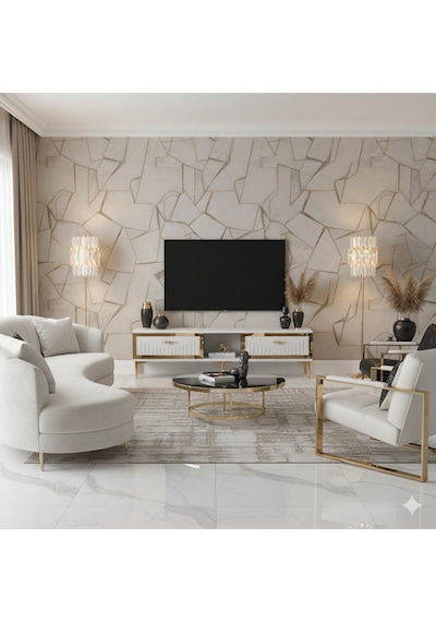 Tsa1503bg - Tunatv150 Tv Stand, Tv Sehpası Beyaz-gold 150cm Beyaz-gold