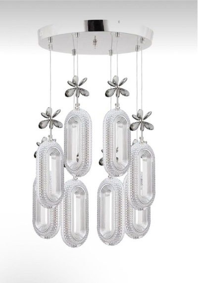 Alfa Led 8'li Krom 3 Renk Modu Ledli Kristal Taşlı Modern Led Avize Krom