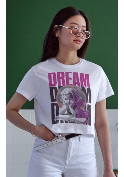 Unisex Oversize 24/1 Penye Dtf Baskılı Tişört - Dtf103 Beyaz