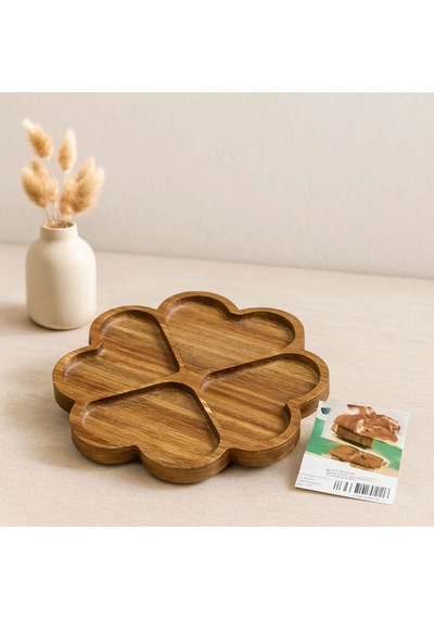 Hubrendy Tedarik Ahşap Yuvarlak Sunum Tepsisi 4 Kalp Bölmeli Akasya 21x1.4 Cm Diğer