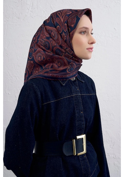 Armine Sura İpek Eşarp Lacivert - Bordo